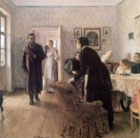 На картине И. Репина «Не ждали» согласно семейной легенде Владиславлевых изображены писатель и его племянница.